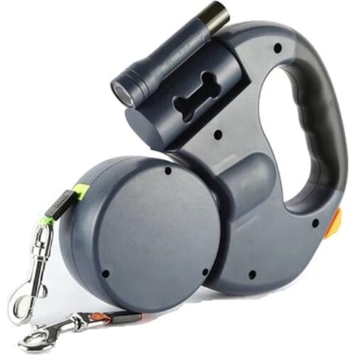 Pet traction Rope Pet Extendable Double Headed Dog Rope With LED Hand Holding 360 ° rotation Dog Rope Nylon Reflective Strip