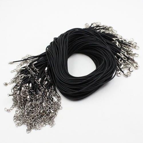 100pcs/lot 17-19 Inch Adjustable Black Necklace Rubber rope Cord String 1.5mm For DIY Jewelry Making (K03585)