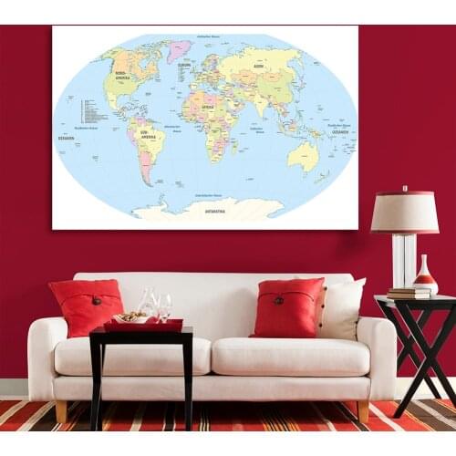 225*150cm The World Political Map In German Large Wall Poster Non-woven Vinyl Canvas Painting School Supplies Home Decoration