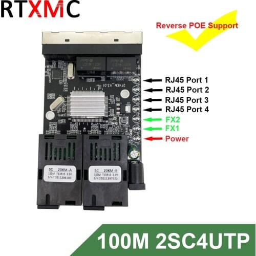 Fast Erhetnet 2F4E 10/100M Ethernet Switch 2 Fiber Port SC 25KM 4 UTP RJ45 Fiber Optical Switch PCBA Board
