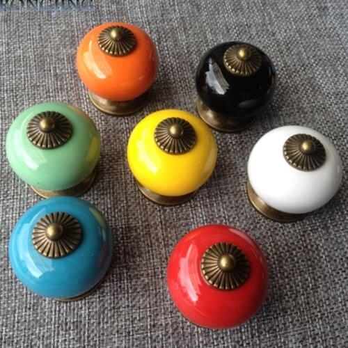 4pcs Kitchen Cabinet Drawer Knobs Rustic Ceramic Knobs Wardrobe Porcelain Handles Kids Bedroom Cupboard Knob Dresser Round Pulls