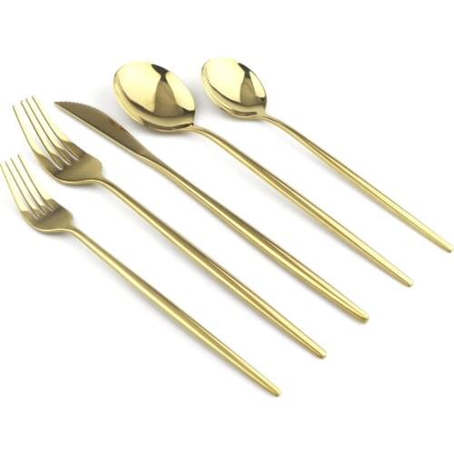 5pc/20pcDinnerware Set Shiny Champagne Gold Stainless Steel Cutlery Set Knife Fork Spoon Dessert Fork Dessert Spoon Flatware Set