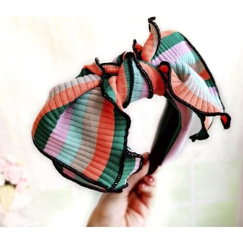 6pcs Rainbow Striped Hairband Women Knit Bow Headband Korean Hair Accessories Girls Hairbands