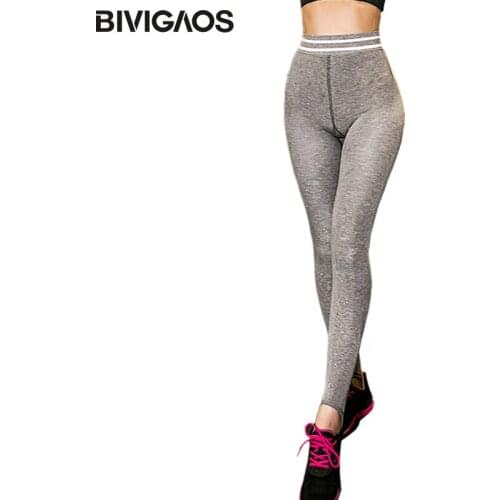BIVIGAOS New Autumn Winter Womens Leggings Stretch Striped High Waist Workout Leggings Slim Skinny Sexy Foot Pants Legging Women