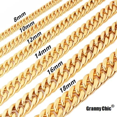 6/8/10/12/14/16/18mm Mens Gold Tone Curb Cuban Link Chain Necklace 316L Stainless Steel Charms Necklace 7-40inch