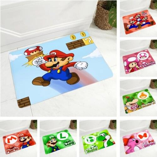 Colorful Cartoon Super Mario Floor Mat for Bedroom Doormat Non-Slip Decor Childrens room Super Soft Flannel Carpet 40x60cm
