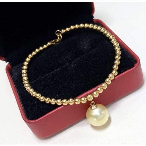 D331 Pearl Bracelet Real 18K Gold Natural Ocean Sea 10-11mm Round Golden Pearl Bracelets for Women fine Presents