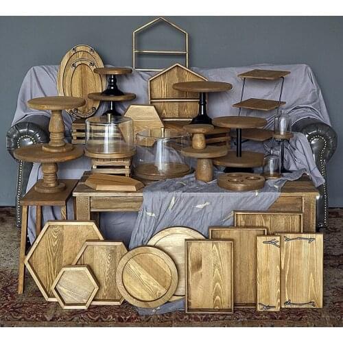 Wood Cake Fondant Stands Set for Christmas Wedding Home Baby Shower Baking Coffee Shop Tableware Cupcake Plates Tableware