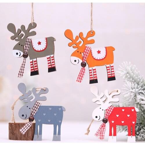 Wooden Colorful Elk Pendants Home Decor DIY Deer Christmas Tree Pendants Christmas kids Gift Wood Fawn Ornament Xmas Party New