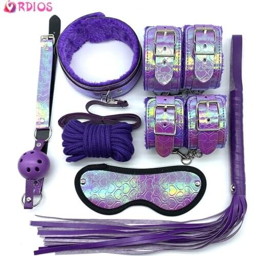 VRDIOS Exotic Toys Heart Colorful Leather Handcuffs For Sex Collar Rope Mask Whip BDSM Bondage Set Sex Toy for Woman Adults Game