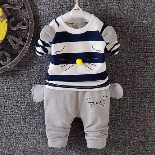 Hot sale 2019 Baby Boys spring new casual cartoon striped patchwork Sweatshirt + Cotton Pants clothing sets 1-3 Years