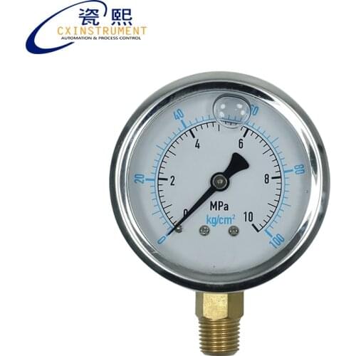 Stainless Pressure Gauge With 0~60 Mpa measuring Range Radial Install Filled Liquid Stainless Steel Gas Pressure Gauge