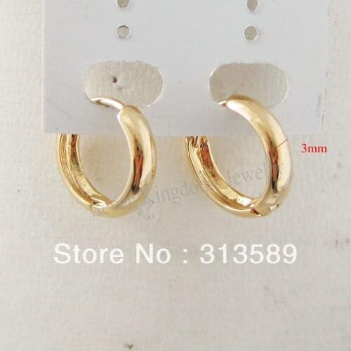 MIN ORDER 10$/ CAN MIX DESIGN CUTE PLAIN 24K YELLOW GOLD GP SOLID FILLOVERLAY HUGGIE HOOP 0.47" 0.12" EARRING/GREAT GIFT