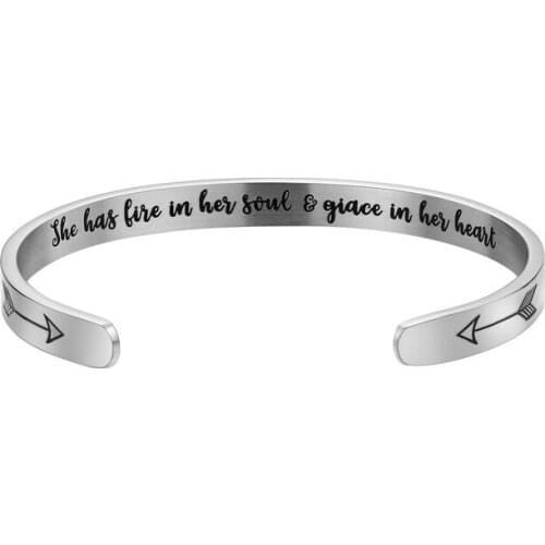 Fashion titanium steel bracelet creative lettering she has fire in her soul ... C opening bracelet custom