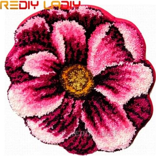 Latch Hook Kits Make Your Own Rug Pink Flowers Tapestry Crochet Cushion Mat DIY Carpet Rug Set Pre-Printed Canvas Hobby & Crafts