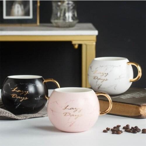 Nordic Ceramic Marble Printing Coffee Mug with Gold Handle Creative Breakfast Milk Mug Porcelain Office Tea Cup Novelty Gift