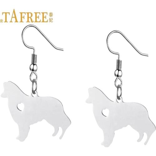 TAFREE 2017 new fashion collie women dangle earrings love dog jewelry stainless steel animal shaped pendant drop earrings SKU02