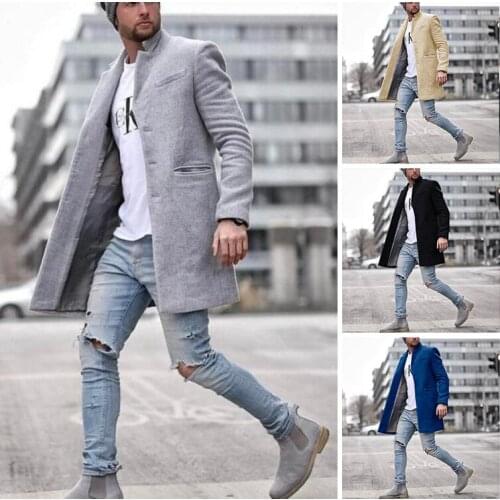 2020 Autumn Winter Men Solid Color Wool Coat Men Long Lapel Wool Blends Coats Winter New Business Casual Wool Overcoat Male