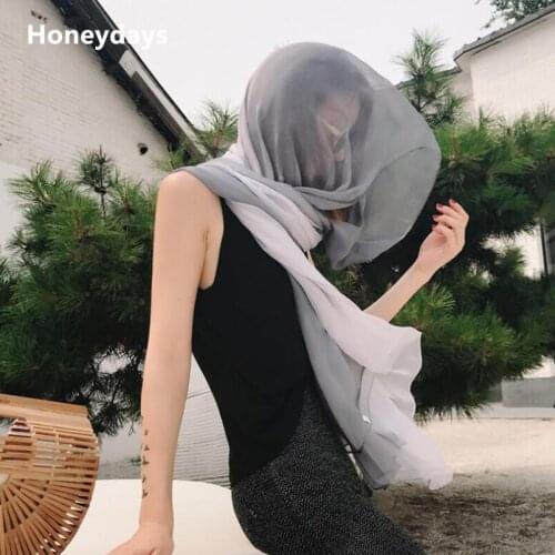 Popular Summer Silk Scarf for Women Gradient Color Sunscreen Beach Scarf Chiffon Cool Big Shawl Women Soft Wraps Female Foulard