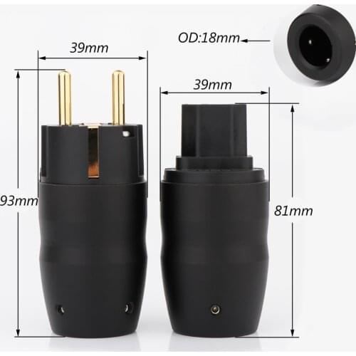 Preffair P091 Black aluminium 24K Gold plated/Rhodium Plated hifi IEC female Connector EU Schuko Power Plug for DIY power cable