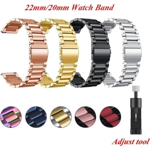 20 22mm Watch band for gear S3 S2 loop Stainless Steel bracelet for galaxy watch 3 41 45mm for Amazfit Bip Huawei GT Sport Strap