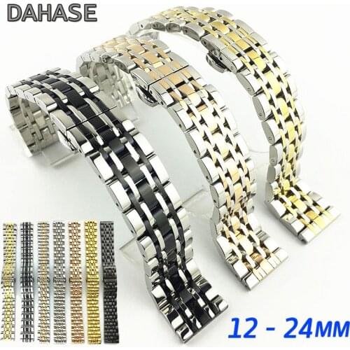 Watch Band 12 14 15 16 17 18 19 20 21 22 23 24mm Stainless Steel Metal Watchbands Replacement Watch Strap Wristbelt Bracelet
