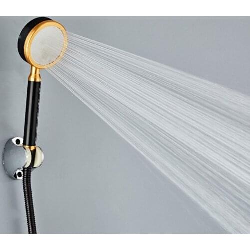 High Pressure HandHeld Shower Head the Round Shape golden and black colours bathroom washing Water Saving bathroom Shower Head