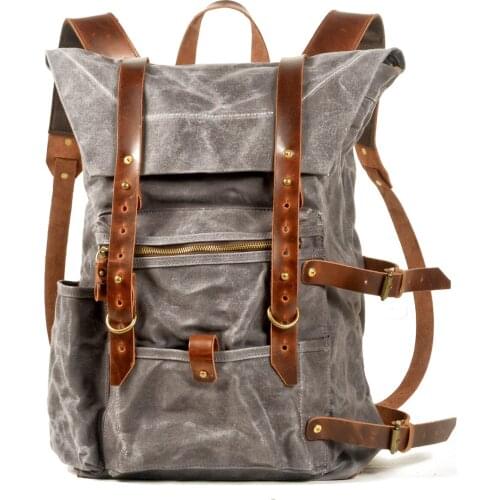 VZVA Luxury Handmade Men Backpack Waterproof Waxed Canvas Backpack Vintage Hiking Rucksack Bags Large Travel Luggage Backpacks