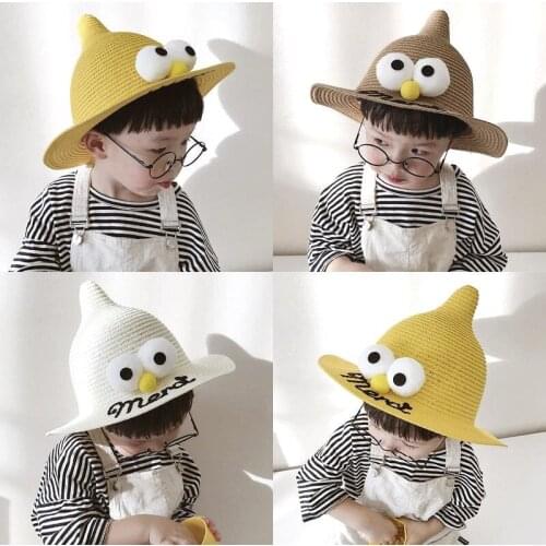 Children Fishermans Hat Baby Girls Sun Hat Cartoon Big Eyes Basin Hat Kids Boys Summer Straw Hat