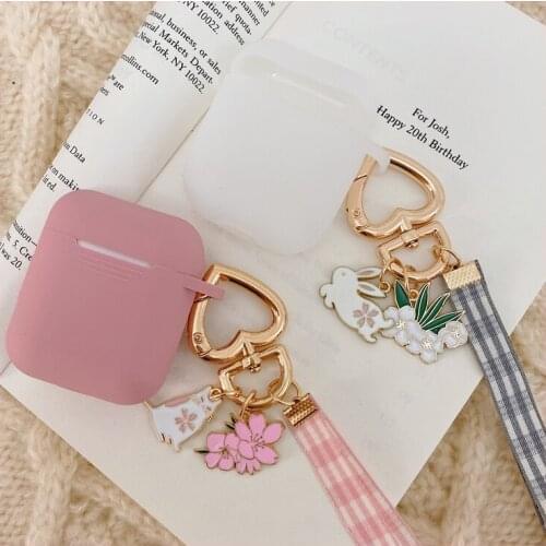 Silicone Pink Funda For AirPods Case Cute Rabbit Protective shell For AirPod Earphone Case Headset Cover Rabbit Keychain