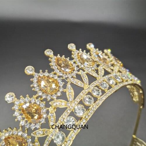 Femal Gold Faux Rhinestone Tiara Bride Crown Wedding Dress Accessories New European Crystal Wedding Crown Popular Hot Selling