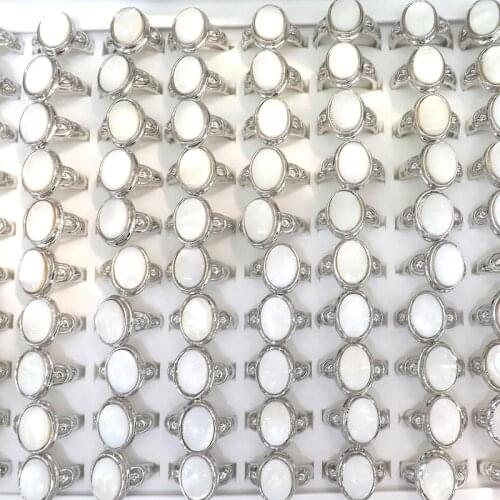 Mixed Size Oval Shape White Color Natural Shell Rings For Women 50pcs/lot