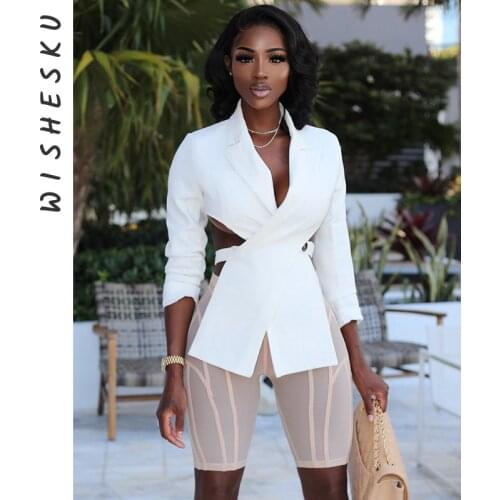 Hollow Out Blazer Jacket For Women Notched Collar Long Sleeve Cross Backless Designer Coats Female 2021 Autumn Y2K Clothes