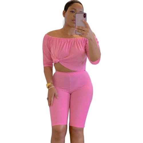 European and American Womens Summer Sexy Strapless Stretch Tube Top Solid Color Short-Sleeved T-Shirt Five-Point Pants Suit