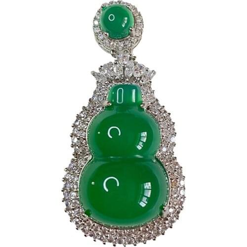 Natural ice seed chalcedony womens Jadeite color treasure gourd 925 Necklace emerald agate Silver Pendant