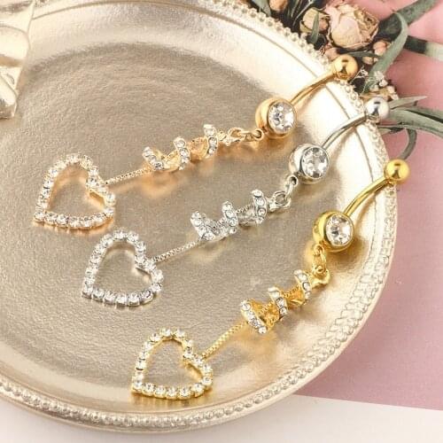 Woman Body Piercing Trend Heart Shaped Long Dangle Accessories Piercings Rings Stainless Steel Sexy Women Navel Ring Jewelry