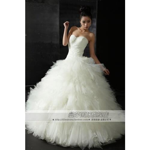 Free shipping robe de mariee princesse de luxe cathedral gowns Gauze beading net tube top type straps Bespoke Wedding Dresses