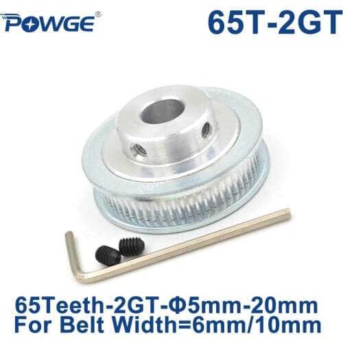 POWGE 65 Teeth 2GT Timing Pulley Bore 6/6.35/8/10/12/14/15/16/17/19/20mm for GT2 Open Synchronous belt width 6/10mm 65Teeth 65T