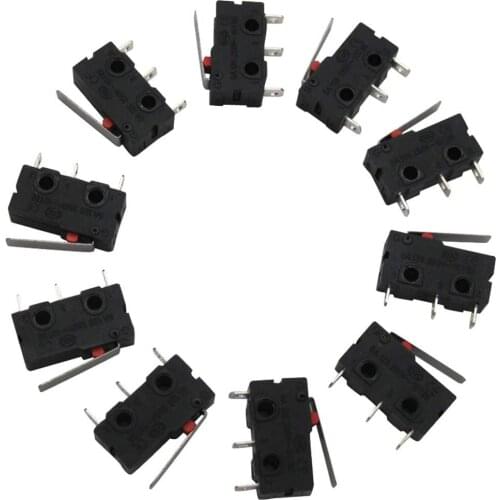 10Pcs 5A 125 250V AC SPDT 1NO 1NC Short Lever Arm Switch Snap Action Button Type 3 Pins Mini Micro Limit Switch KW11-3Z02