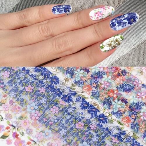 10Pcs/Set Fashion Nail Foil Stickers Set Women for Nails Rose Blue Flowers Art Stick Decals Transfer Sticker Decoration DIY
