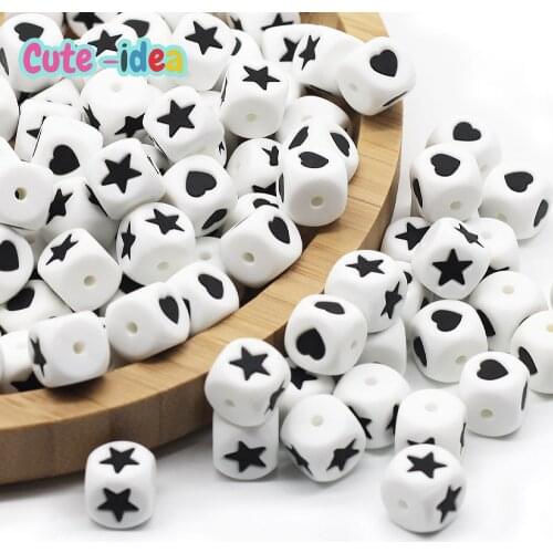 Cute-Idea Food grade 10pcs Silicone Star/Heart Cube Beads Baby teething beads DIY infant Nursing Pacifier Chain toys Accessories