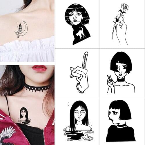 10Pcs Black Girl Rose Heart Shape Women Men Sexy Temporary Tattoo Stickers Waterproof Fake Tatoos Body Arm Chest Art