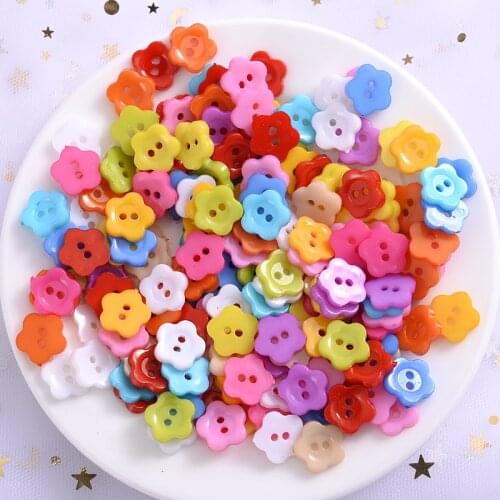 13mm 50Pcs Colorful Cute Flower Shape Resin Buttons For Baby Kids Clothes 2 Holes Sewing Buttons For DIY Apparel Accessories
