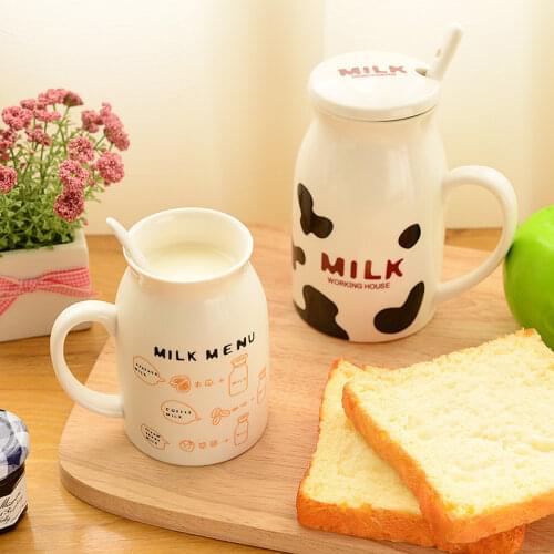 400ml Cute Cow Pattern Ceramic Mug with Spoon Unique Cartoon Couple Coffee Mugs Milk Cup Tea Cups Mugs Creative Drinkware