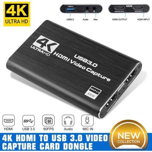 4K HDMI To USB 3.0 Video Capture Card Dongle for OBS Game Live Stream Mic Input