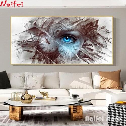 5D Diy Diamond Painting Abstract Woman Blue Eye Clock Cross Stitch Full Square Round Rhinestone Embroidery Mosaic Kits Decor