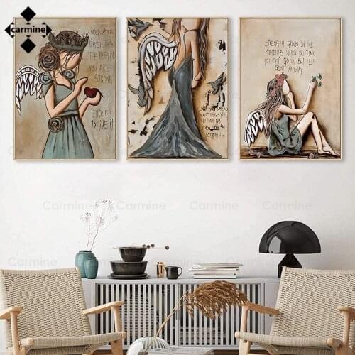 Angel Wing Canvas Poster Vintage Wall Art Poster and Print Cartoon Lovely Girl Print Pictures for Home Living Room Nordic Decor