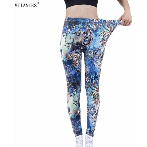 VIIANLES Stretch Leggins Women Leggings Fashion Printed Color Flowers Push Up Pants High Waist Running Gym Sports Workout Slim