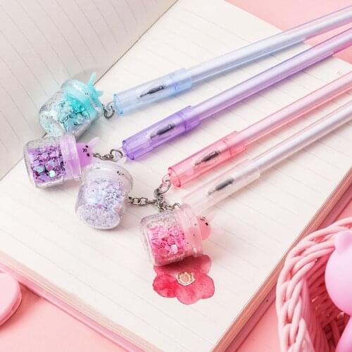 1 Pcs Cute Rabbit Gel Pen Creative Bottle Pendant Quicksand Neutral Pen for Kids Girls Gifts School Office Supplies Stationery