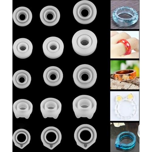 1Pc Resin Ring 5 Shapes Silicone Mold Jewelry Cat Diamond Flat Shaped Ring Pendant DIY Silicone Mold Flower Jewelry Accessories